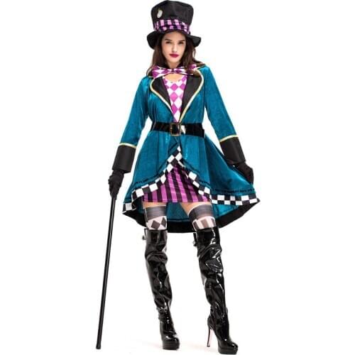 Deluex Mad Hatter Adult Women Costume Alice in Wonderland Fancy Dress Costume Women Queen Hearts Mad Hatter Plus Size
