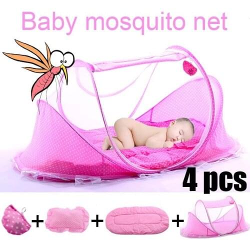 Baby Crib Bed Folding Yurt Mosquito Net Curtain 1 Set Folding Kids Mosquito Net Tent + Pillow + Cotton Pad Mattress + Music Bag