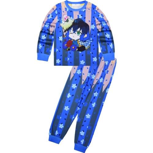 Kids Anime Cosplay Demon Slayer Tops + Pant Pajamas Children Boys Girls Cartoon Long Sleeve Nightdress Homewear C37M256