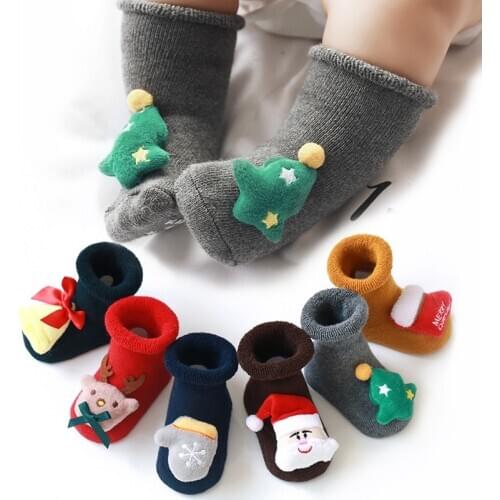 Kids Christmas doll Socks thicken crimping Winter Cartoon Warm Floor Socks Newborn Girls Boys Non-slip Socks for Children