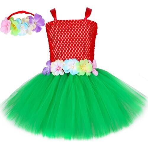 Girls Hawaiian Tutu Dress With And Headband Cute Girl Dress Rainforest Jungle Carnival Party Dress Kids Girl Halloween Costume