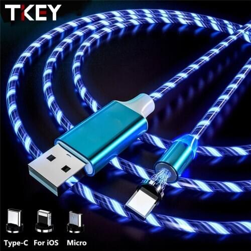 Magnetic Cable Fast Charging Flowing LED Light Micro USB Cable Type C Cable Wire For iphone Xiaomi redmi note 8 9 Magnet Charger