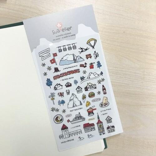 Korea Sonia Scrapbooking Die Cut Sticker a walk in Swiss Sticker Stationery DIY PVC Diary Craft Decoration Suatelier Stickers