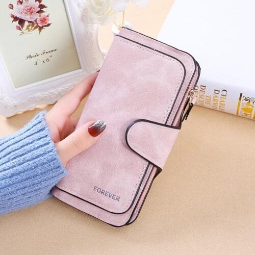 Korean Version Female Long Pure Color Frosted Wallet Large Capacity Ladies Zipper Buckle Clutch Fashion Soft Leather Women Bag