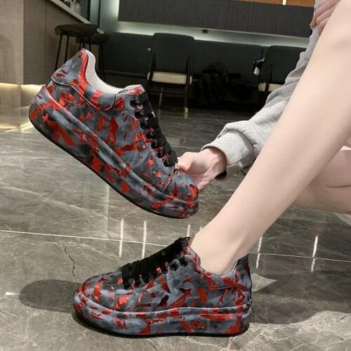 Chunky Sneakers Women Mixed Colors Leisure Platform Women Shoes Bling Breathable Round Toe Red Shoes Tenis De Mujer