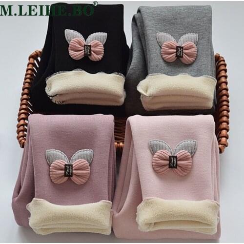 Baby Girls Leggings Plus Velvet To Keep Warm Winter Children Girls Pants Solid Bouncy 2-7Y Kids Leggings for Girls Out Wear