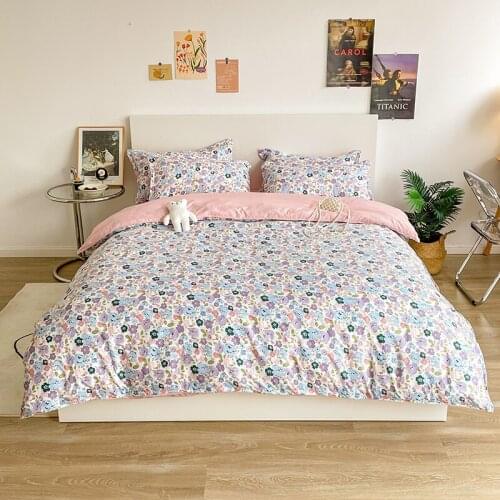 Sweet Bedding Set Cute Pet Summer Bedroom Bedclothes Small Floral Bed Sheets 200x230 King Single Double Size Duvet Cover 4PCS