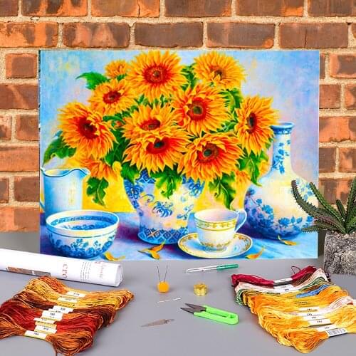 Sunflower Flower Pre-Printed 11CT Cross-Stitch Kit Embroidery DMC Threads Handicraft Sewing Painting Needlework Adults