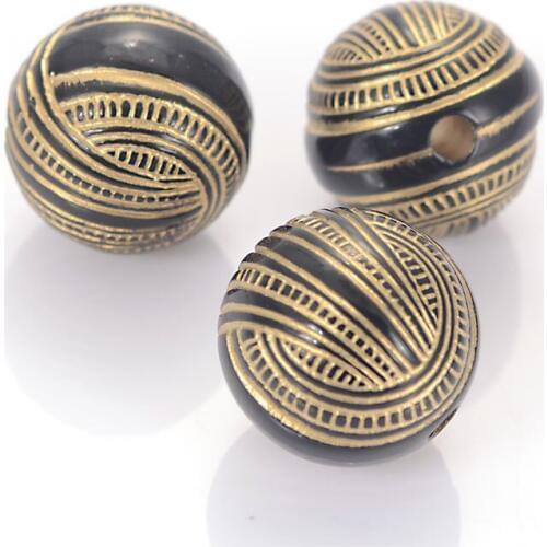 Wholesale 16mm Stripe Round Acrylic Antique Design Beads For Women For Diy Bracelet Bangle Jewelry Making Accessories