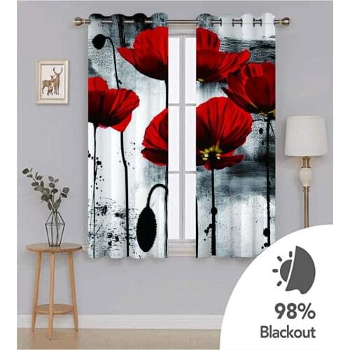 Custom Chinese style red ink lotus Curtain For Creative Photo pattern For Living room Bedroom Blackout Drapes Indoor Decor Sets