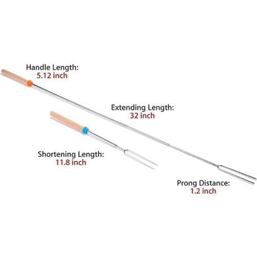 1PC Stainless Steel Barbecue Fork Adjustable Wooden Handle BBQ Marshmallow Roasting Stick Extending Roaster Telescoping BBQ Tool