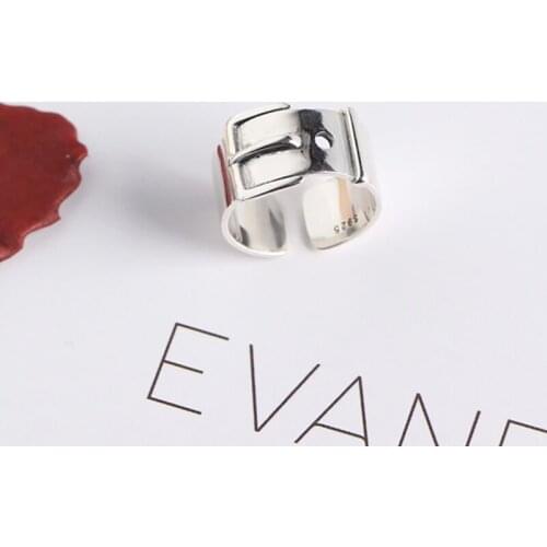 Retro belt buckle hipster 925 sterling silver index finger ring female geometric large glossy personality ring