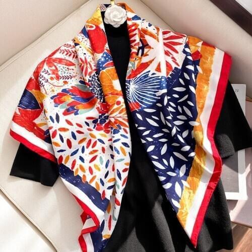 2021 Women Brand Designer Scarf Fashion Oil Painting Aztec Silk Scarves Square Small Handkerchief Neck Snood Bag Hijab 90*90Cm