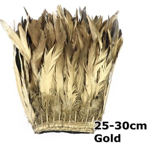 1 Meter Gold Rooster Tail Trims Ribbon Coque Feather Trimming for Crafts Carnival Costumes Plumes Dress Decor 10-12inch