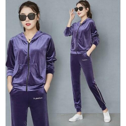2 Pieces Women Pleuche Tracksuits Spring Autumn Winter Fitness Suit Sweatshirt Pants Sets Hoodies Outfits Sweatsuit Sweatpants