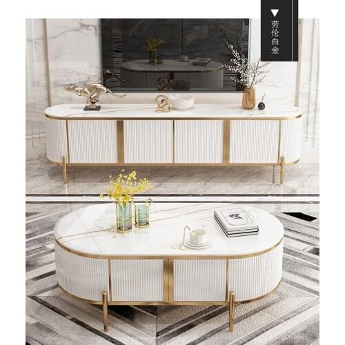 Hong Kong Style Light luxury marble tea table TV cabinet combination postmodern simple size living room household tea table