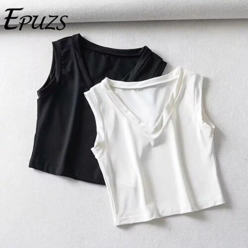 Vintage balck white Crop top women sexy tank top Streetwear v neck sleeveless top summer casual cropped shirts