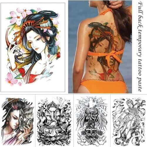 Full back temporary tattoo paste Large fake tattoo tiger Elephant joss mythological figure Waterproof tattoo stickers men women