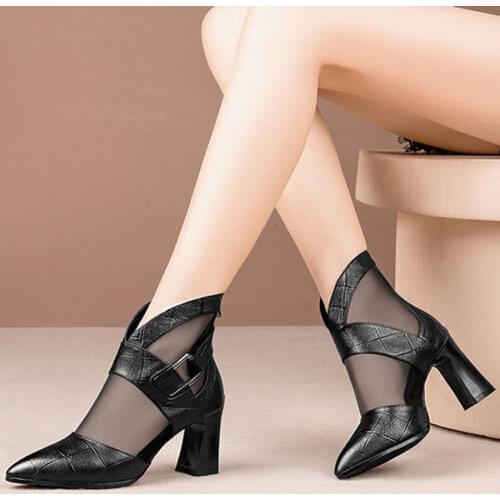 2020 women high heels boots thick heel zip Pointed Toe Shoes Party summer ankle boots for women botines mujer