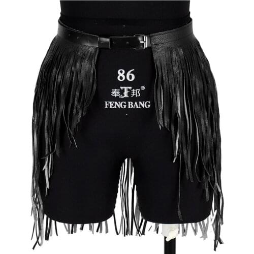 Goth Leather Hollow Out Harness Women Buttocks Bondage Belt Punk Cage Tassel Skirt Lingerie Festival Rave Pole Dance Dress