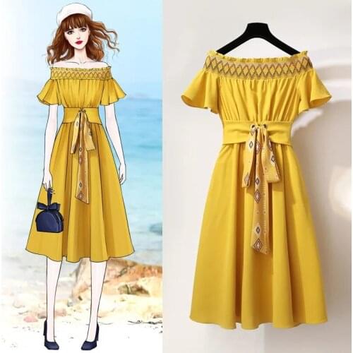 2021 summer dress fat sister French skirt design sense small foreign style dress fashion off the shoulder dresses