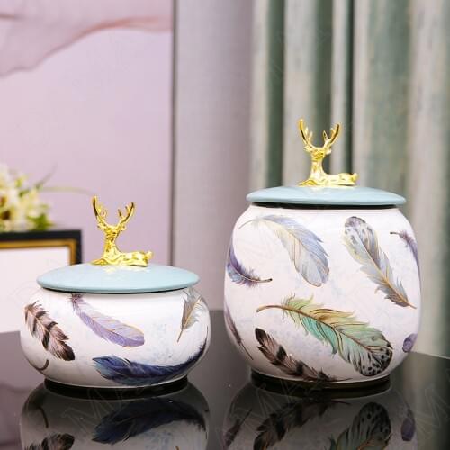 Golden Elk Ceramic Storage Jars with Lid Flowers Decoration Jewelry Cosmetic Organizer Jar Dressing Table Organization Tanks