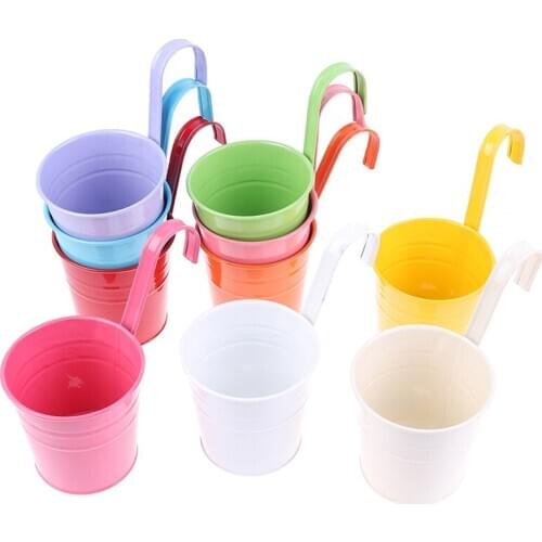 1 Pc Garden Flower Pots Wall Hanging Bucket For Balcony Plants Pots Hanging Iron Flower Containers