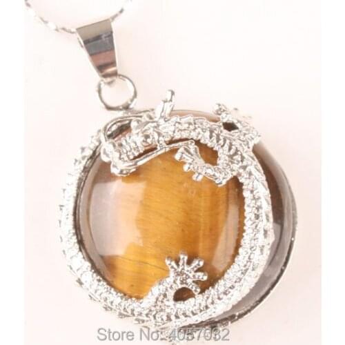 Natural Tiger Eye Bead Inlaid Alloy Dragon Pendant 1PCS