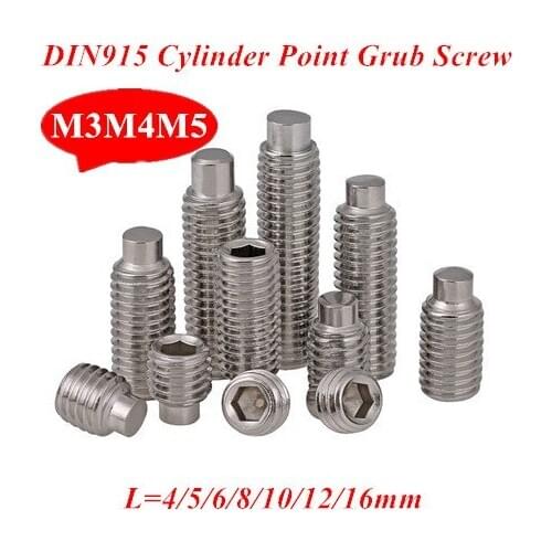 100pcs M3/M4/M5*L DIN915 Hex Socket Cylinder Point Grub Screw, Set Screws Stainless Steel SUS304