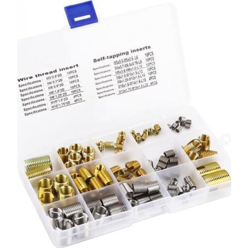 116PCS Self-tapping Thread Slotted Sheath and Wire Threaded Jacket Combination Thread Repair M3-M12 Repair Tools