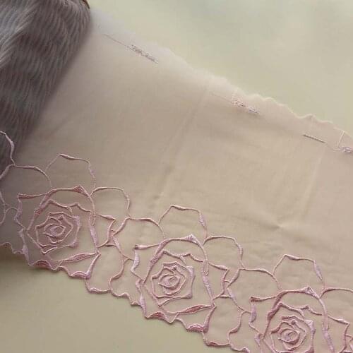 2Meters Pink Lace Trim Hot Sale Beautiful Rose Flowers Mesh Trim Fabric Embroidered Ribbon for Sofa Underwear 17cm Width
