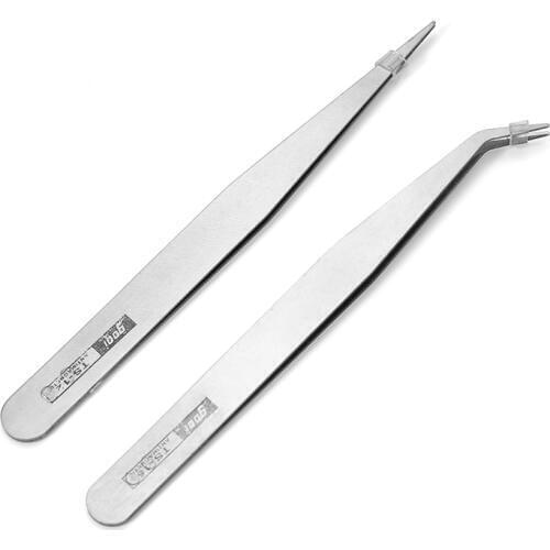 2pcs Anti-Static Excellent Quality Tweezers Bend Long nose Cross Tweezers For intersperse Beads Jewerly Sewing Accessories Tools