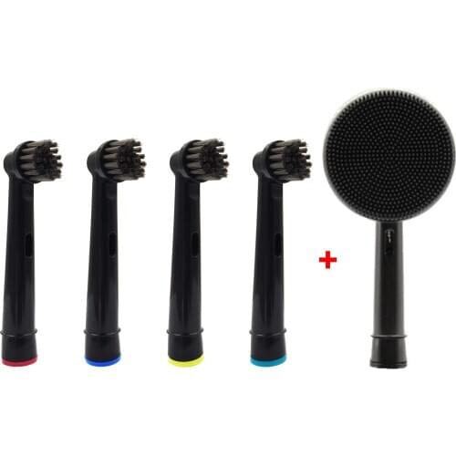 4pcs Bamboo Charcoal Recyclable brush heads + Facial Cleansing Brush Head Face Cleanser for Oral-B Electric Toothbrush
