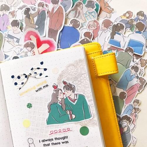 42PCS Fashion Couple Daily Life Stickers DIY Scrapbook Base Collage Mobile Computer Diary Album Happy Plan Decoration