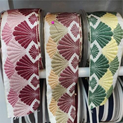 6cm Width Embroidered Sector Flowers Webbing Trim Boho Lace DIY Clothes Bag Accessories Embroidered Lace Fabric 1Yard