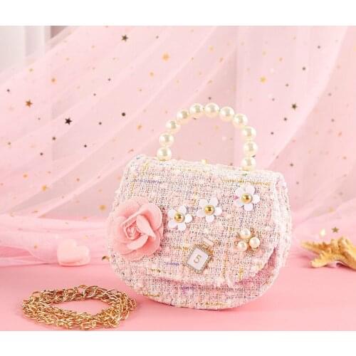 Kids Mini Party Hand Bag 2021 Cute Flower Crossbody Bags for Baby Girls Pearl Small Wallet Bag Girl Coin Purse Wholesale