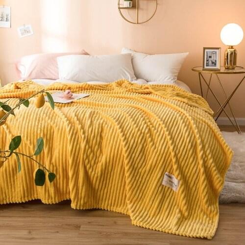 Solid Yellow Color Blankets For Beds Soft Warm Queen King Flannel Blanket On The Blanket Thicken Winter Throw Bed