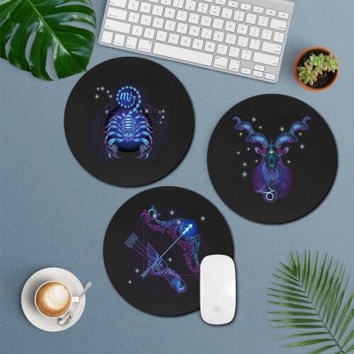 Laptop Mouse Mat Leather Waterproof Non-Slip Desktop Zodiac Sign Round Mouse Pad 22x22CM for PC Laptop Notebook MacBook