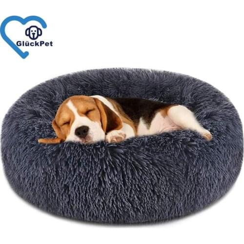 Dog Bed Cat Bed,Shag Round Anti-Anxiety Pet Calming Bed Doughnut Cuddler for Medium Large Puppy Dog Cat Kennel Cushion Self Warm