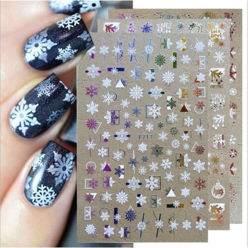 Nails Art Back Glue Decals Colorful Winter Xmas Snows Decorations Nail Stickers For Nails Tips Beauty