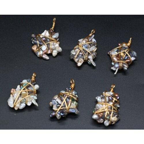 Natual Freshwater Pearl Beads Pendant Wrapped Pearl Beads Irregural Shape Pendant for Making DIY Necklace Gift Size 25x35mm