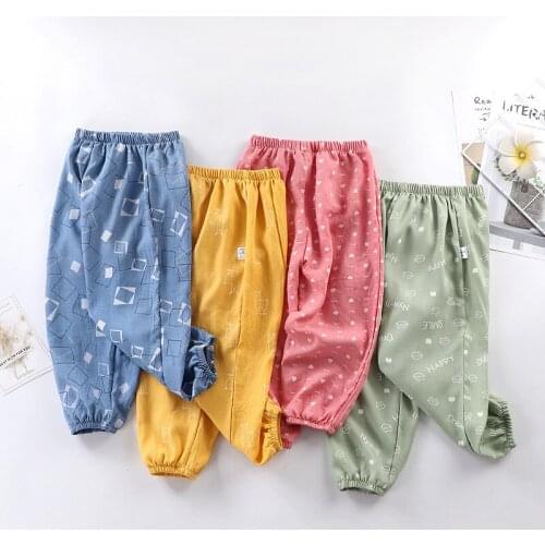 New 2021 Summer Kids Boys Girls Thin Anti Mosquito Pants Cartoon Print Casual Bloomers Pants Trousers Baby Pajama Pants Clothing