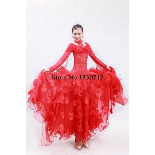 New Elegant Girls Standard Ballroom Dance Romantic Costume w/Exquisite Craft Expansion Skirt,Waltz/Tango Competition Dress wear