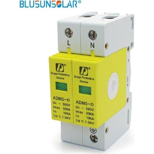Wholesale 5 Pieces/lot High Quality Standard 35mm DIN Rail 2P 5KA 10KA 385V AC Low-Voltage Anti-lightning Surge Arrester Solar