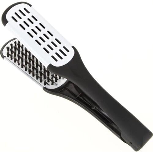 Pro Hairdressing Straightener Nylon Hair Straightening Double Brushes V Shape Bristle Hair Comb Clamp Not Hurt Styling Tools Diy