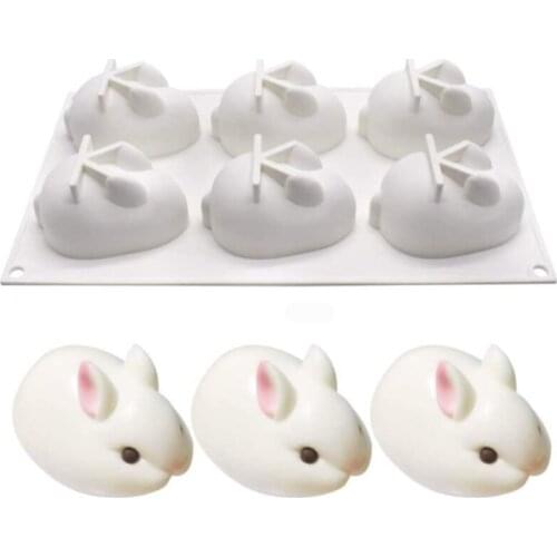 6-Cavity Silicone Cake Molds for Baking Dessert Mousse New Decorating Moulds 3D Big Bunny Rabbit Shape Chocolate Bakeware Tools