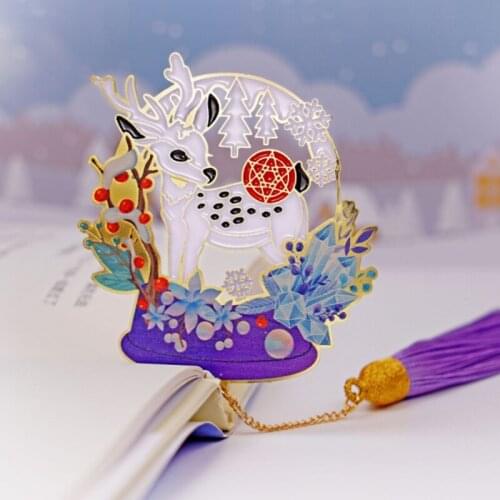 1pc Kawaii Christmas Deer Ribbon Bookmark Cute Brass Tassel Pendant Art Exquisite Book Mark Page Folder Office School Supplies