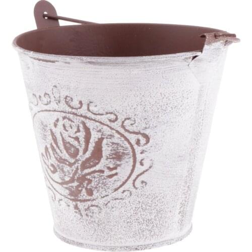 Galvanized Metal Storage Buckets Retro Rustic Flower Bucket for Countertop Balcony Garden Yard Decor