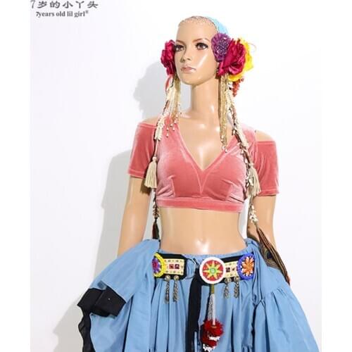 Belly Dance Velvet Fat Chance Tribal Choli Costume Short Drop Sleeve Top CJJ06