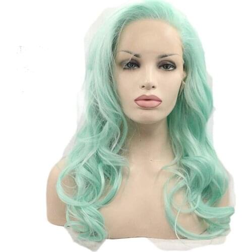 Green Wig Mint Green Wig Long Curly hair, fiber Synthetic Wig, suitable for party parties 24 inches